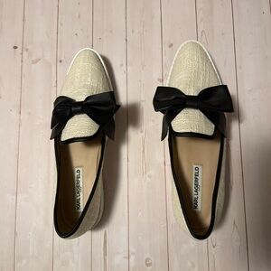 Karl Lagerfeld Cream and Black Bow Flats